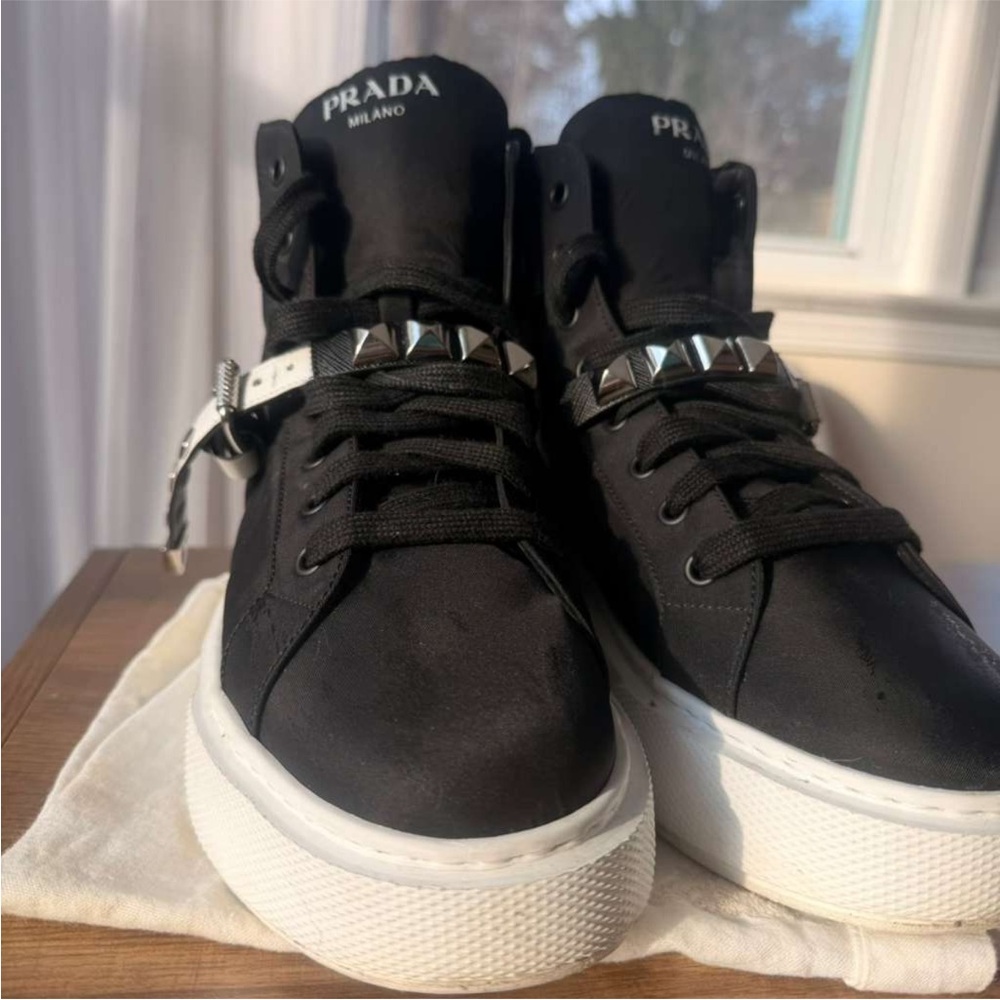 Prada Black and White Platform High-Top Sneakers - Picture 3 of 8